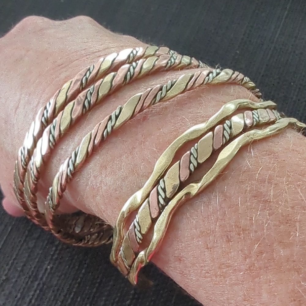 Vintage 4 Piece Brass, Bronze, Copper Twisted Rope Bangles